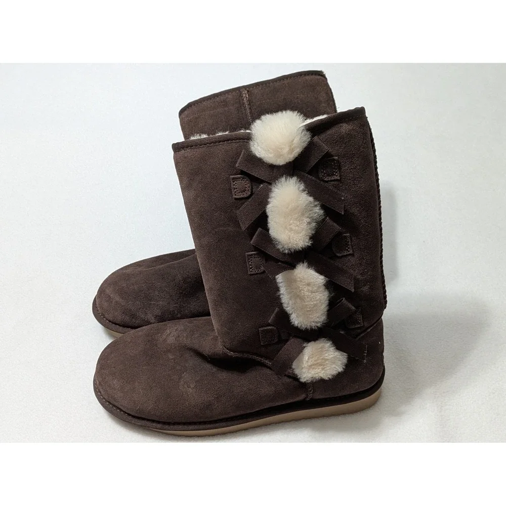 KOOLABURRA BY UGG VICTORIA TALL BROWN GRIZZLY SOFT SUEDE WOMEN'S BOOTS 9 NEW